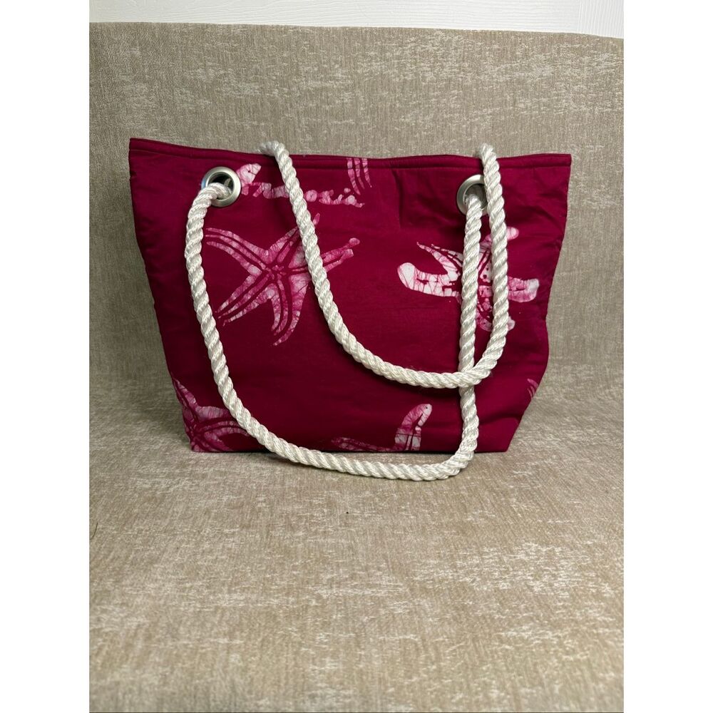 Colour Me Women's Starfish Canvas Rope Handles Tote Shoulder Bag Pink White